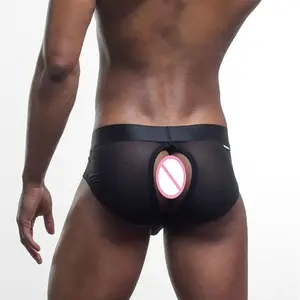 Slip Boxer intimo da uomo con apertura sexy personalizzata sotto il foro della tasca con vista posteriore peekaboo