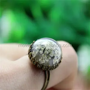 Real花Ring白花花Silver Glass Ring