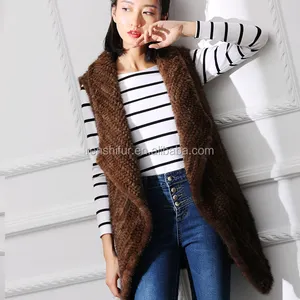 Wholesale Fashion Style Natural Mink Fur Vest Autumn Winter Knitted Womens Mink Vest