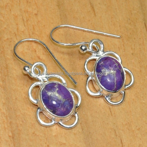 Oval Shape Purple Copper Turquoise 925 Sterling <b>Silver</b> <b>Dangle</b> <b>Earrings</b> <b>Silver</b> Plated Fashionable <b>Earring</b> For Wedding Gift Party. - Product Image 3