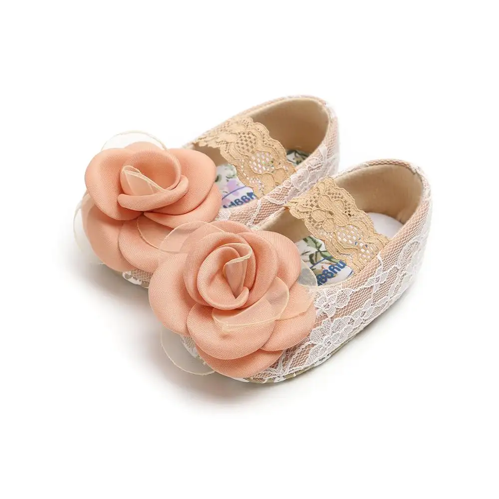 New designed cotton walking shoes Lace flower Princess 0-2 years slip on baby shoes for girl