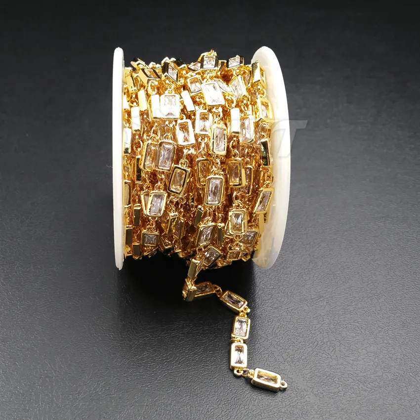 WT-BC088 vendita calda all'ingrosso 24K catena in ottone placcato oro reale con brillante generoso CZ rettangolare per bracciale collana