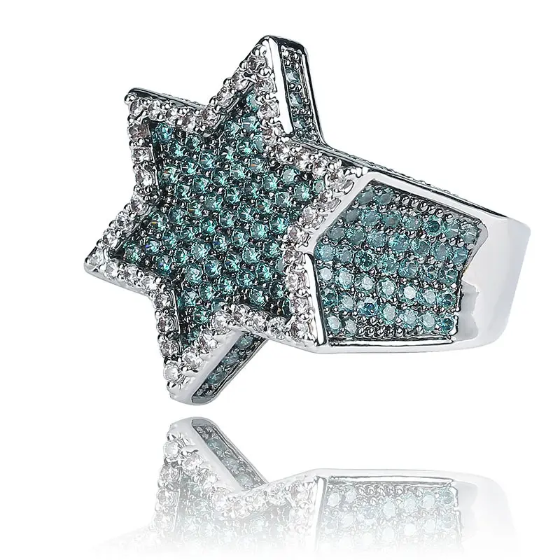 Luxury Design High Quality Silver Plated Iced Out Diamond CZ Star Ring Jewelry for Sale