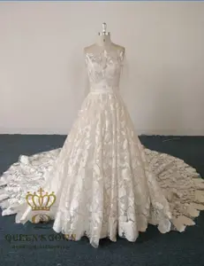 सुंदर लंबी आस्तीन शादी की पोशाक फीता ब्राइडल गाउन