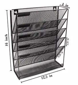 Multifunctionele Opknoping Wall Mount Gemonteerd Kantoor School Metal Mesh Tijdschrift File Organizer