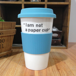 Tasse à café Tumbler en porcelaine à emporter Tasse de voyage personnalisée en céramique à double paroi avec couvercle en silicone Mugs Country - Product Image 4