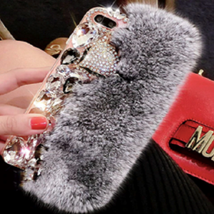 Custodia 3D in Cristallo con Diamanti Fatti a Mano, Copertura Morbida in Pelliccia di Coniglio per iPhone 11 12 13 14 15 16 17 Plus Pro Max - Product Image 3