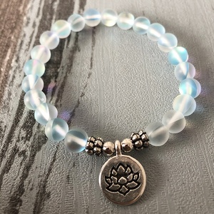 SN1535 Pulsera de Yoga con Cuentas de Piedra Lunar Azul, Joyería Mala, Cuentas de Oración, Curación, Meditación, Bobo, Om, Lotus, Unisex - Product Image 4