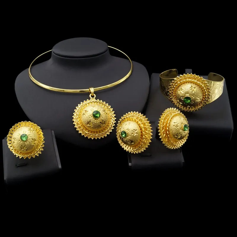 Etiopía 24 K chapado en oro tradicional conjunto de joyas