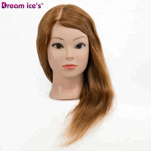 Cabeza de Maniquí de Espuma para Peluquería, Cabeza de Entrenamiento con Cabello Humano 100% Natural, Liso y Sedoso, Ondulado, 35 cm, Tamaño de Cabeza Apto para Permanente - Product Image 1