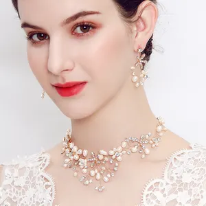 Drop Shipping Supplier Luxury Freshwater Pearl Necklace Earring Set Wedding Bridal Jewelry for Women