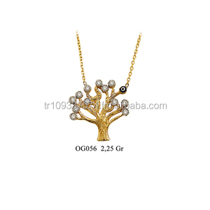 Colgante de árbol de la vida de los ojos del mal para mujer, collar de oro sólido de 14K, CZ, joyería delicada de moda de Turquía para mujer - Product Image 1