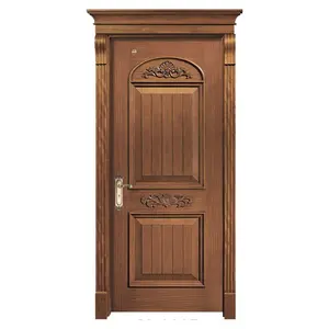 Villa entry door antique classic single wood door with Roman column interior door with top tramsom