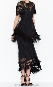 Elegant Piece Cut Tassel <strong>Dress</strong> and Two Tiered Hem <strong>Fringed</strong> Gown for Women - Product Image 4