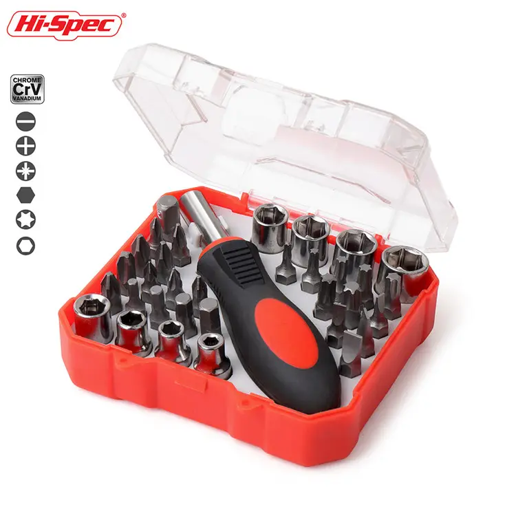 34pc Compact Screw Driver Bits & 1/4" Metric Sockets Set Including a Magnetic Bit Handle. In a Portable Tray Case. OEM ODM Ready