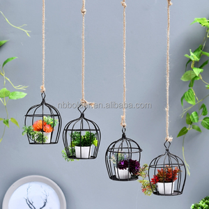 Groothandel indoor outdoor tuin opknoping metalen draad birdcage plant bloempot houder met touw - Product Image 3