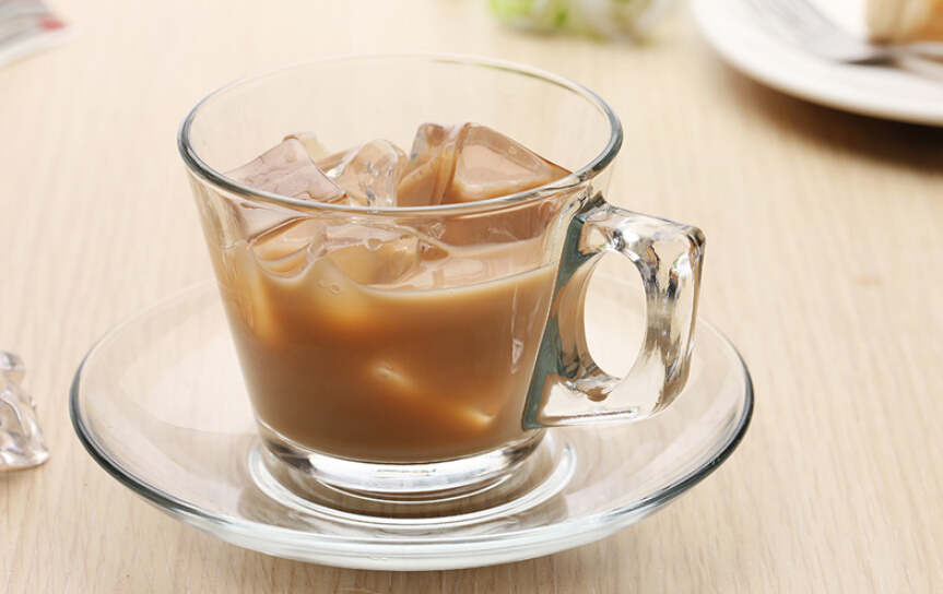 Haonai clear glass coffee set square coffee cup with saucer