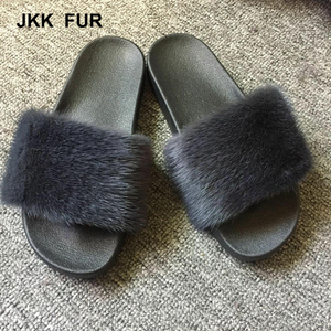 Las mujeres más nuevas de moda fur slides interior personalizado real visón completa zapatillas - Product Image 6