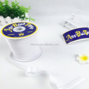 Màu trắng <span class=keywords><strong>satin</strong></span> thiên vị Băng gấp đôi băng ràng buộc 15mmx20y AW thiên vị Băng ANYA nhà máy băng bán 100% Polyester - Product Image 1