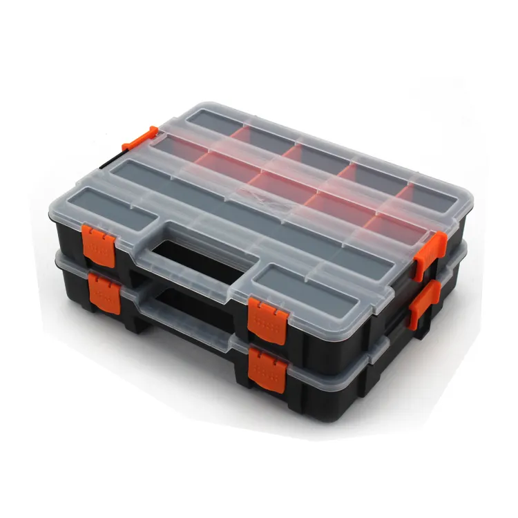 17-Compartment Interlocking Organizer Plastic Tool Box Organizer Black (2-Pack)