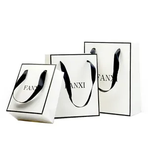 Custom Packaging Gift Luxury Hot Stamping Famous Brand White Costume Design Your Own Paper Bag