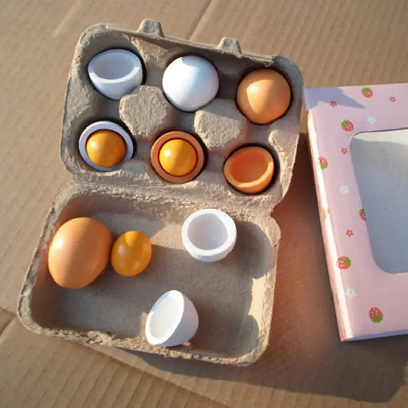 시뮬레이션 Eggs Set Kids 척 Play 나무 식품 Eggs 장난감 Set