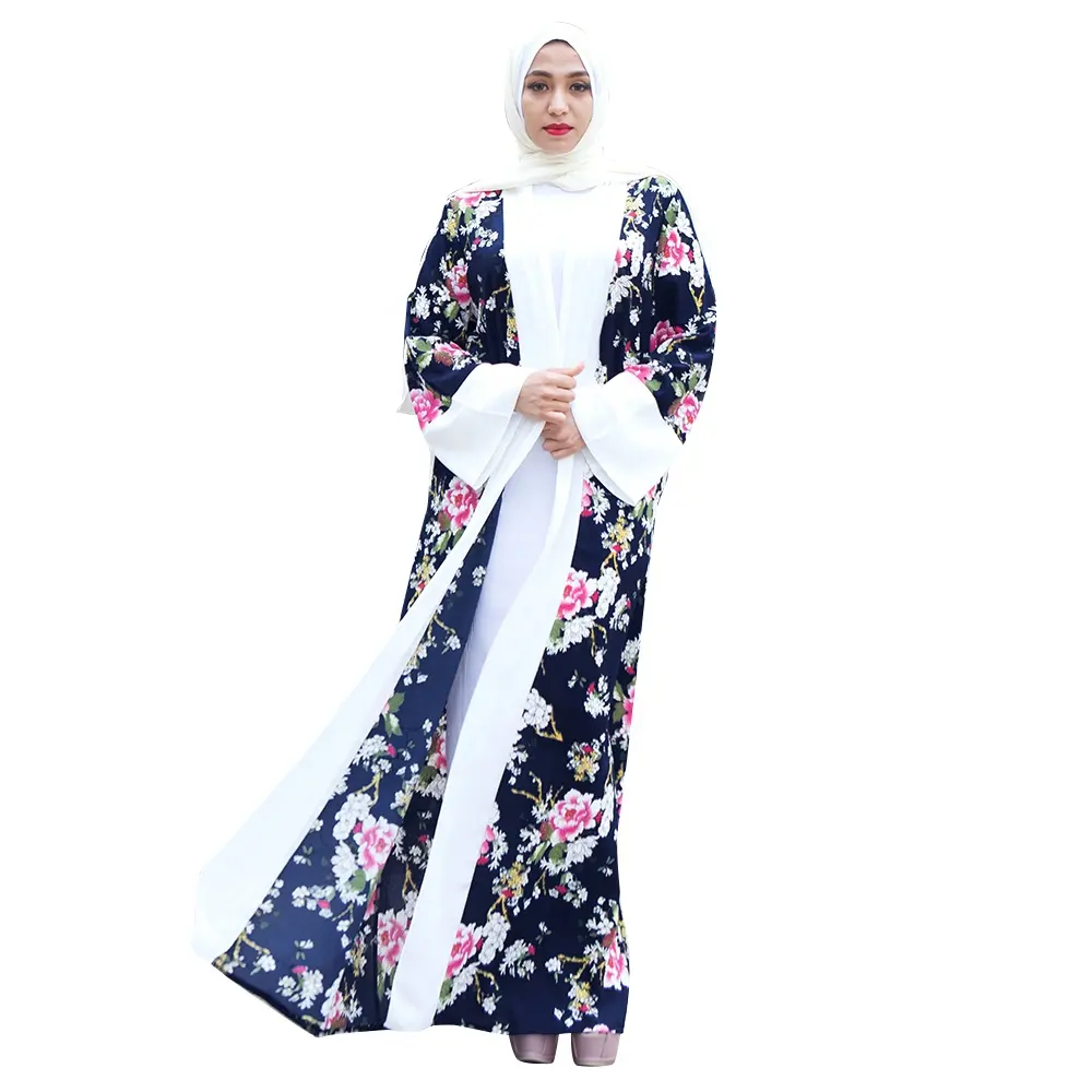 Kimono Abaya Terbuka Bunga Wanita, Pakaian Islami Fesyen Sederhana Arab Timur Tengah Dubai Modern