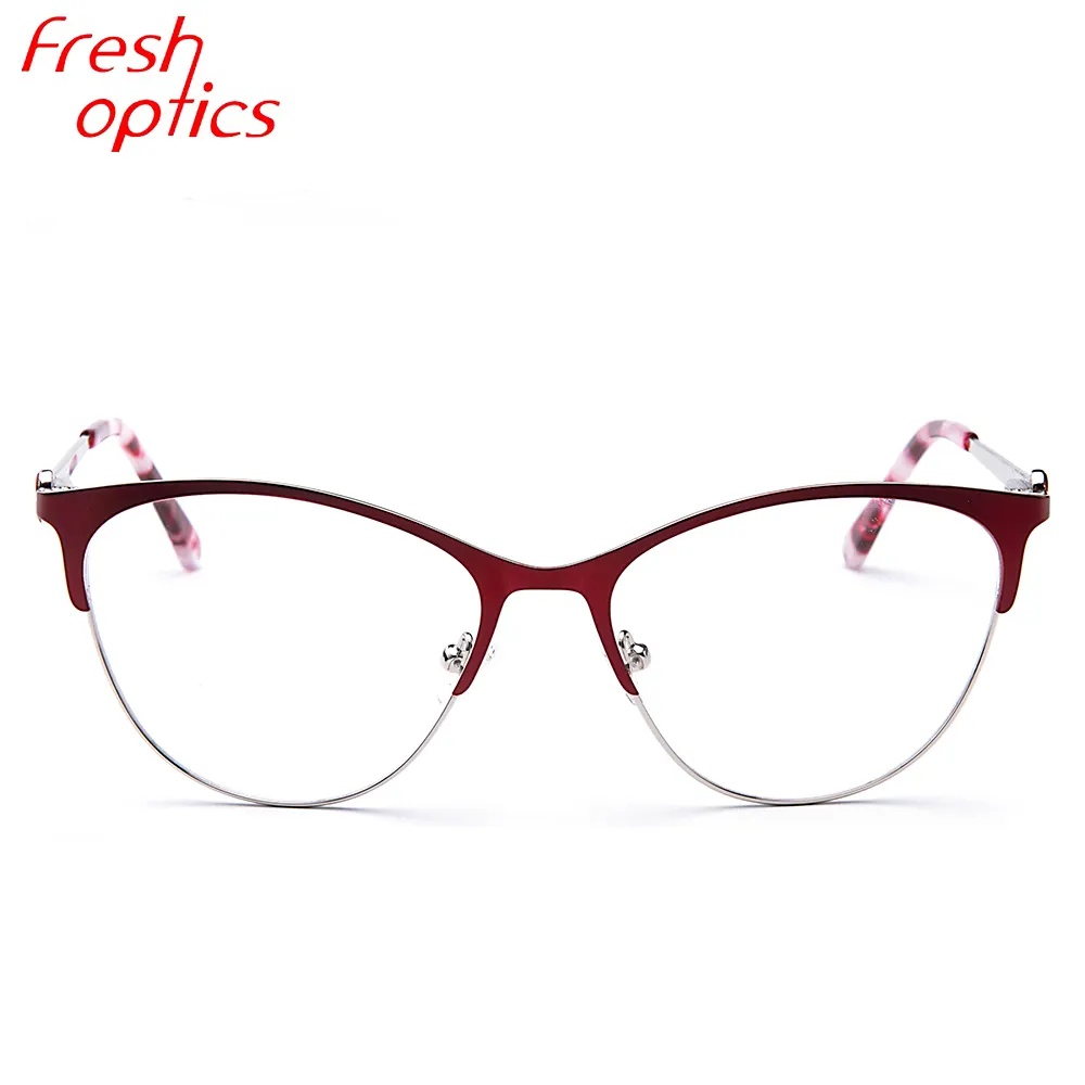 Kacamata Bingkai Optiacl untuk Wanita, Kacamata Logam Kucing Warna Merah