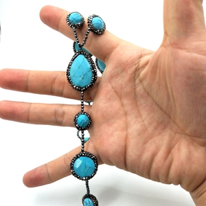 Hot Selling Bohemian Style Lange <span class=keywords><strong>Turquoise</strong></span> Stenen Ketting Kraal Pave Crystal Diamant Met Kwast Voor Jubileum - Product Image 5