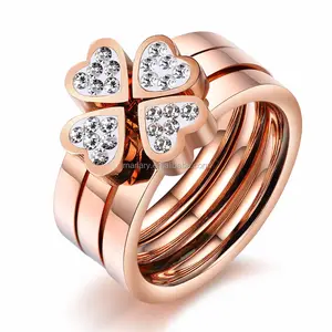 थोक नई गुलाब सोने की अंगूठी लड़कियों के लिए डिजाइन 3 Pieces स्टेनलेस स्टील ढेर महिलाओं उंगली के छल्ले गहने महिलाओं के