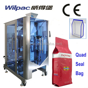 Coffee Bean Coffee Powder Quad Seal Stand Up Pouch Automatic Vertical Form Fill Seal Packing Machine