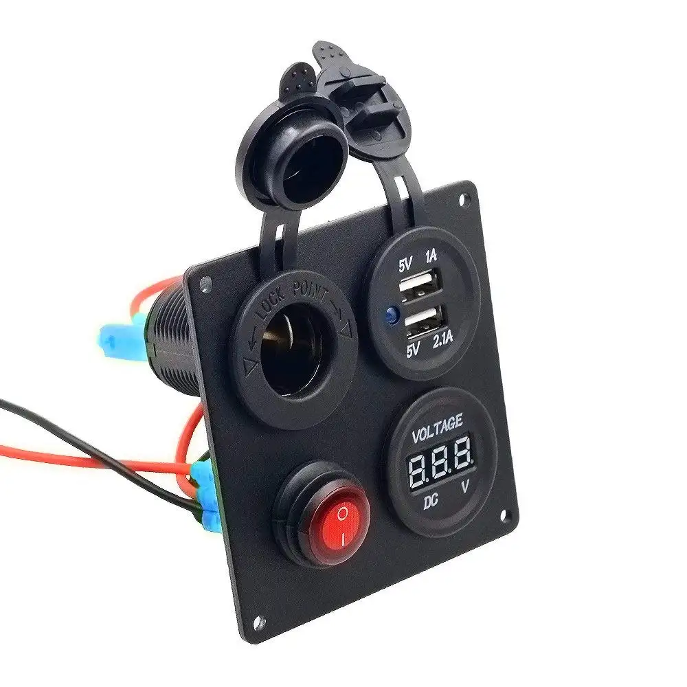 12V ON-OFF Button Switch 3.1A Dual USB Charger Four Hole車MarineためTruck Motorcycleボート