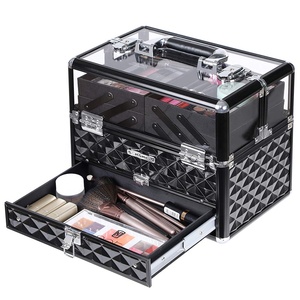 Valigetta per Trucco in Alluminio di Lusso, Organizer per Cosmetici, Beauty Case Professionale per Artisti, con Coperchio Trasparente in Acrilico - Product Image 1