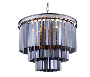 Rook Glas Fringe Kroonluchter Lamp Gepolijst Nikkel Kroonluchter Opknoping Plafondlamp