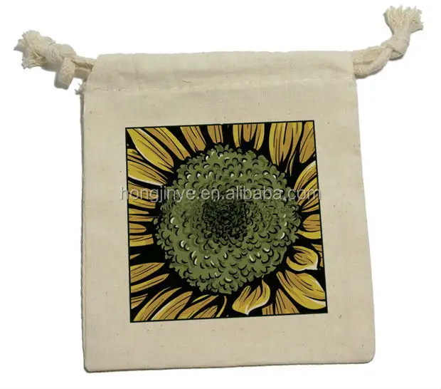 high quality custom Screen Printed logo string jewelry gift storage Pouch cotton drawstring bag