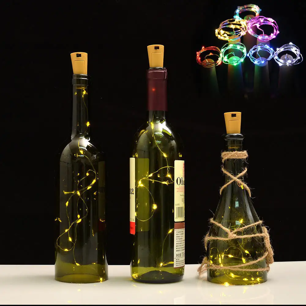 2m 6.6FT Battery 20 LED Cork Wine Bottle Night Light Fairy Christmas String Lights Holiday Garland Tree lighting for Wedding