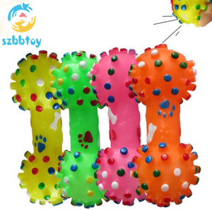 Renkli noktalı dambıl şekilli sıkmak gıcırtılı Faux kemik evcil köpek oyuncak - Product Image 1