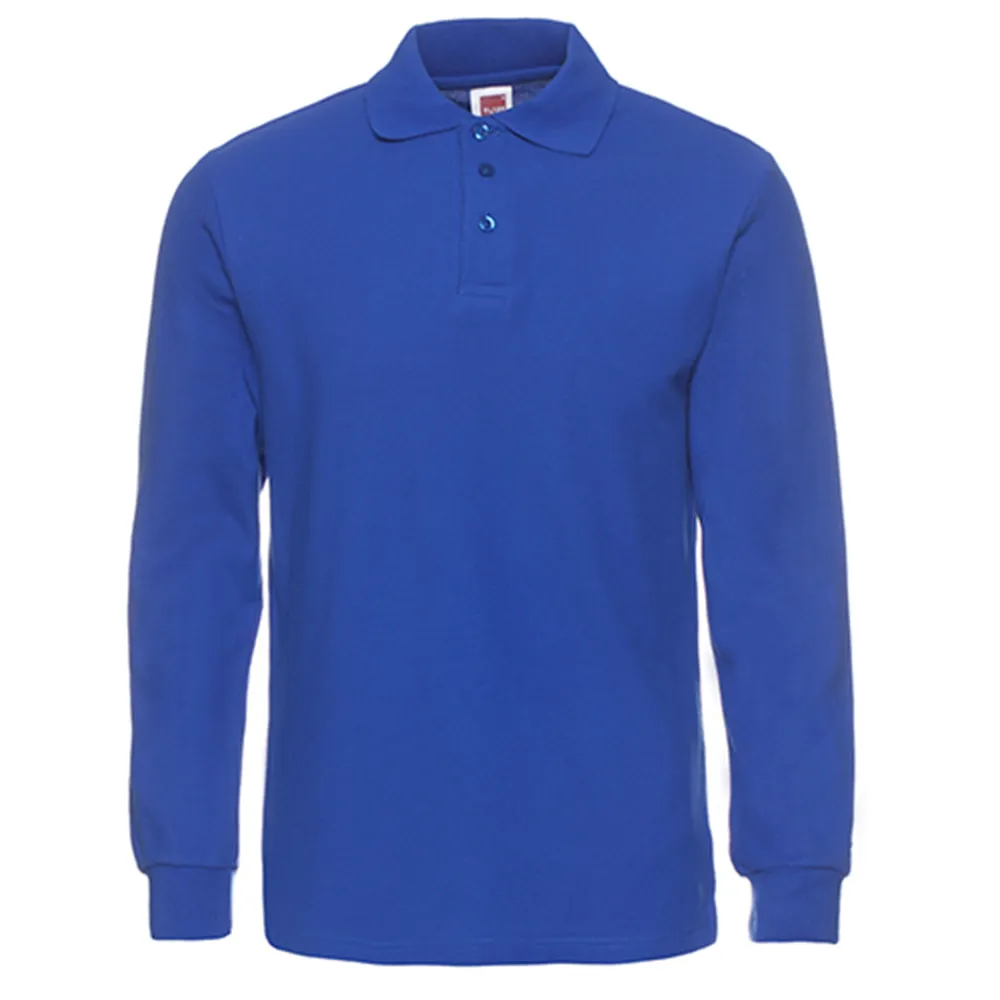Голубая рубашка-поло с длинным рукавом и логотипом на заказ для мужчин