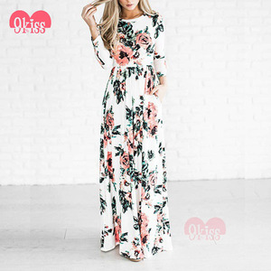 9 Beso <span class=keywords><strong>Mujeres</strong></span> Ocasionales 3/4 Imperio de La Manga Impresa Floral y Encaje Vestido - Product Image 1