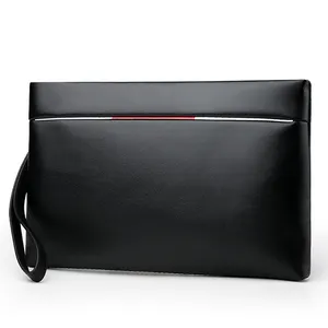 Bolso de mano de piel sintética de alta calidad para hombre, Cartera de negocios personalizada, minimalista, color negro