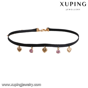43630 xuping all'ingrosso della ragazza dei monili di modo 18 k oro pietre colorate a forma di cuore di cuoio della collana del choker - Product Image 4