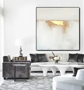 Moderne Floater Omlijst Handgemaakte Gold Abstract Wall Art Canvas Olieverf Voor Home Decoratie