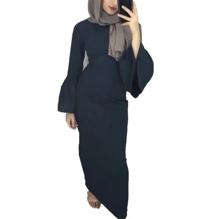 Пакистанская абайя с длинным рукавом и колокольчиком, однотонное женское платье в мусульманском стиле