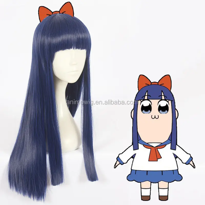 Toptan Mavi Peluca Cosplay 60 cm Uzun Düz POP Ekibi Epic Cosplay Pipimi Peruk Sentetik Anime Cosplay Peruk