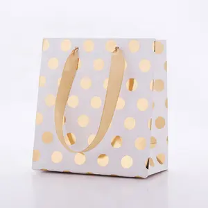 Gift Paper Carry Bag Popular Luxury Gold Foil Polka Dot High Quality Custom Offset Printing Coated Paper Recyclable ASQI