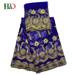 H & D Chaude 5 Cour Feitex Couleur De Bazin Riche Tissu 2 Cour Africaine Guipure Dentelle Tissu Pour la Vente En Gros - Product Image 3