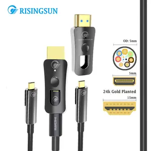 AOC 울트라 롱 HDMI 광섬유 케이블 지원 OEM 초고속 10m 15m 20m 30m 50m 골드 PVC HDMI AOC 섬유