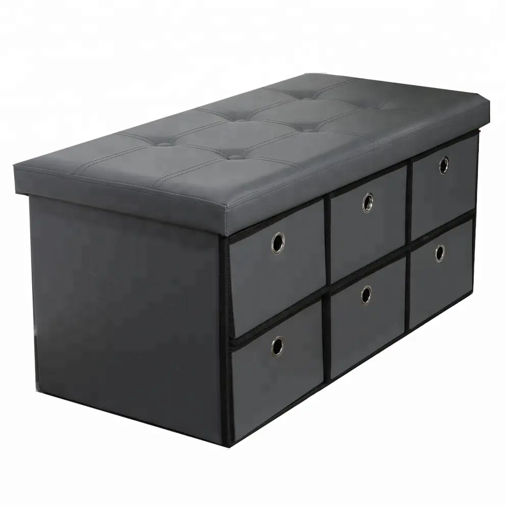 Leather Folding Drawer Storage Ottoman Bench Grey Carton Customized Living Room Furniture Modern Shoe Storage Stool 100 Pcs
