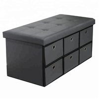 Banc pouf de rangement à tiroir pliant en cuir gris Carton personnalisé meubles de salon tabouret de rangement de chaussures moderne 100 pièces