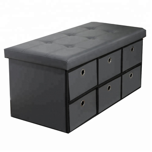 Leather Folding Drawer <strong>Storage</strong> Ottoman Bench Grey Carton Customized Living Room Furniture Modern Shoe <strong>Storage</strong> <strong>Stool</strong> 100 Pcs - Product Image 1